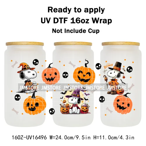 Halloween Witch Cartoon Skulls Boo Ghouls UV DTF Stickers Ready To Transfer Cup Wrap Custom Labels For Libbey Can Glass Tumbler