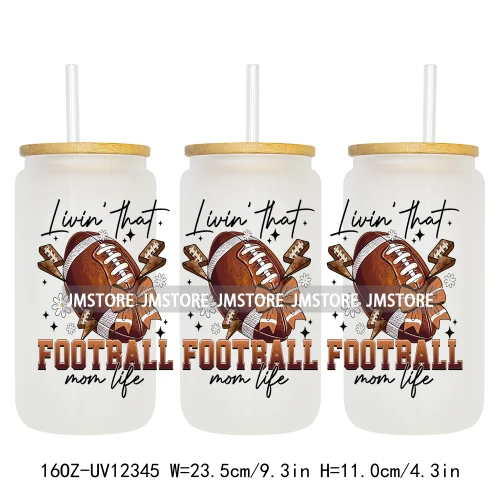 Retro Football Mama Baseball Coquette Bow Game Day 16OZ UV DTF Cup Wrap Transfer Stickers Waterproof Logo For Libbey Glass Can