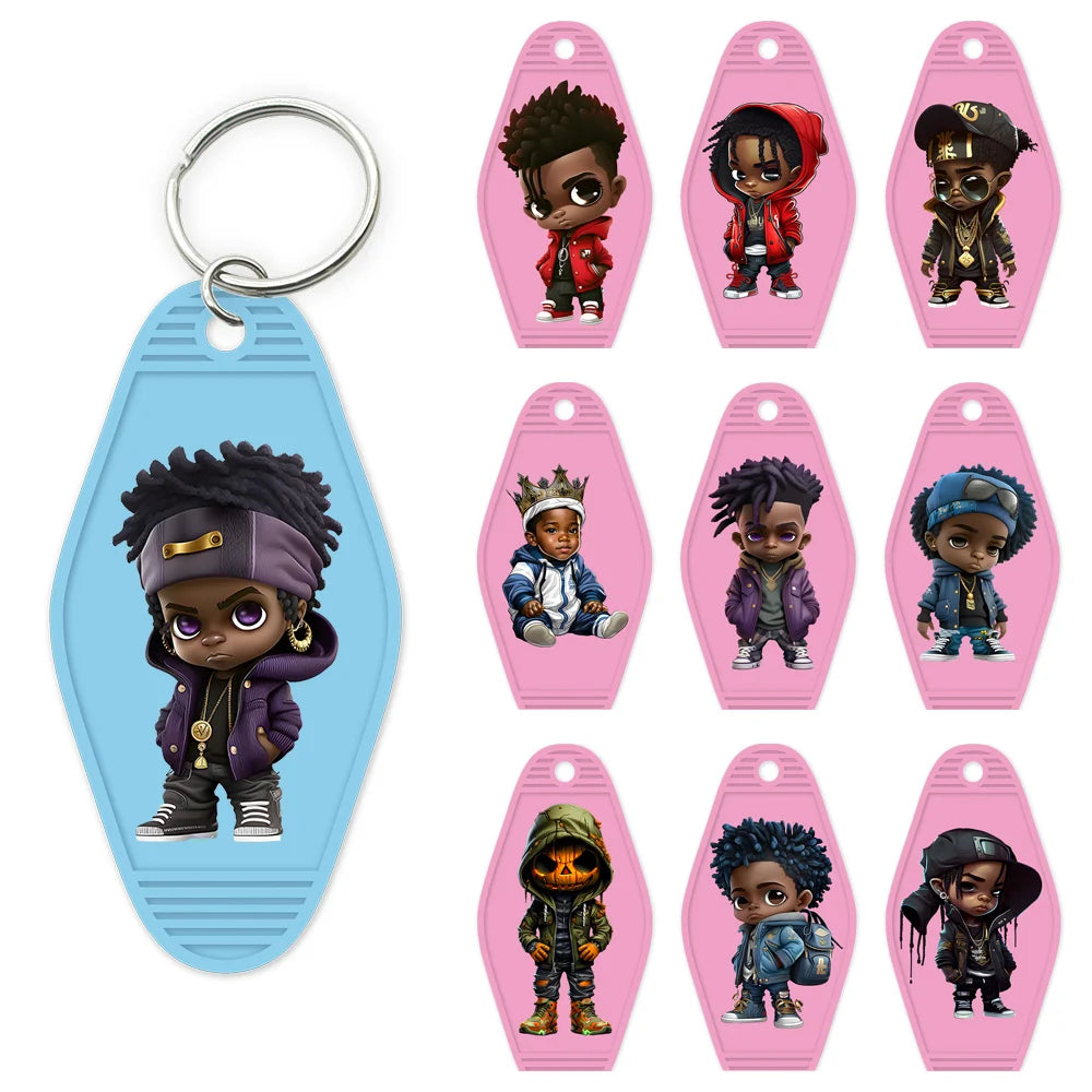 Cool Afro Boy Prince Magic High Quality WaterProof UV DTF Sticker For Motel Hotel Keychain Fashion Black Kids