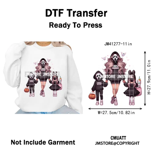 Spooky Halloween Scary Ghost Pumpkin Mama Kids Family Love Iron on Washable DTF Transfers Stickers Ready to Press for Textile