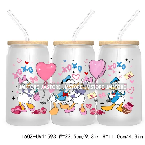 Happy Valentine's Day Cartoon Mouse Couple 16OZ UV Cup Wrap DTF Transfer Sticker For Libbey Glass Can Cups Tumbler XOXO Love Bug