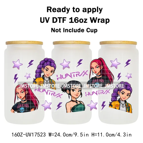 Kpop Demon Boy Band Soda Pop Hunter Girls 16OZ UV DTF Cup Wraps Ready To Apply Waterproof Transfer Stickers For Libbey Glass Can