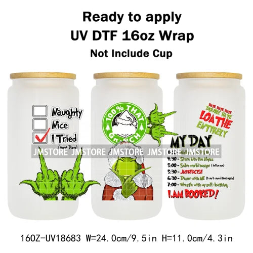 Christmas Movie Characters UV DTF Cup Wrap Ready To Apply Transfer Stickers Waterproof 16OZ Tumbler Wraps For Libbey Glass Can