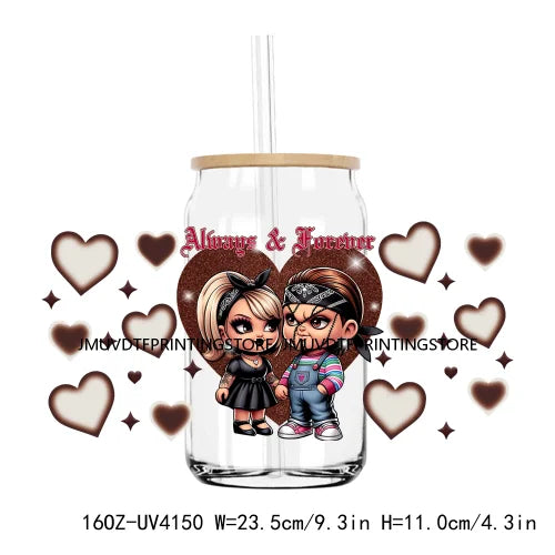 Cartoon Horror Movie Couple Valentine UV DTF Sticker For 16OZ Libbey Glass Cup Can Wrap Transfer Sticker Custom Labels DIY Logo