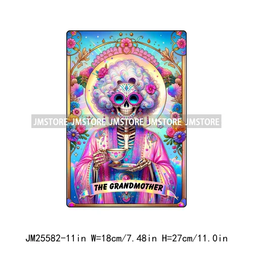 Colorful Cool Dad Mom Stoner Amercian Girl Idgat Skeleton Lover Tarot Card DTF Iron On Heat Press Transfer Stickers For Clothing