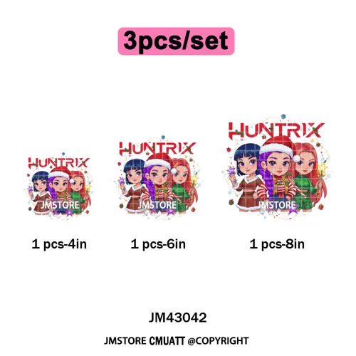 Kpop Hunters Merry Christmas Tiger Anime Lover Holiday Gift Iron on DTF Heat Transfers Stickers Ready to Press for Sweatshirts