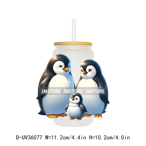 Penguin Family Coquette Bow UV DTF Transfer Stickers Decals Ready To Apply Waterproof For 16OZ Libbey Glass Can Cups Tumbler