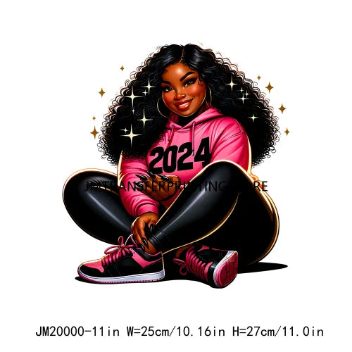 New Years African American Beautiful Black Curvy Women Melanin 2024 Streetwear Urban Girls DTF Transfers Stickers For Sweatshirt