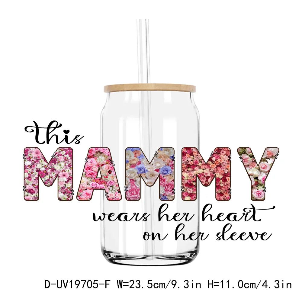 Flora Mom Grandama Yaya UV DTF Transfer Sticker Decals For Libbey Cold Cups Mugs Tumbler Dogmom Waterproof DIY Logo Mother's Day