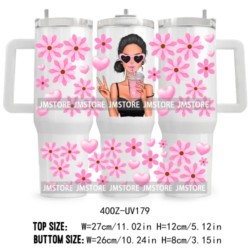 40OZ Tumbler Wrap Fashion Bubble Gum Girl UV DTF Cup Wraps Transfer Stickers Custom Labels Durable Waterproof Logo Coffee Lover