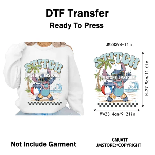 Cute Summer Holiday Life Palm Beach Vibes Cartoon Characters Coquette Iron on DTF Transfers Stickers Ready to Press for Clothing