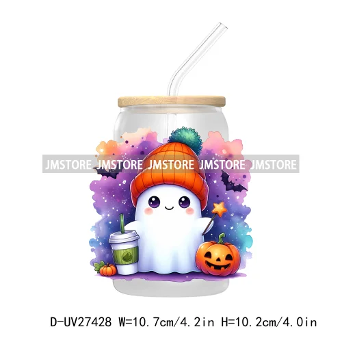 Cute Bougie Ghost Boo Halloween UV DTF Transfer Stickers Decals For Libbey Cold Cup Mug Tumbler High Quality Fall Pumpkin Season