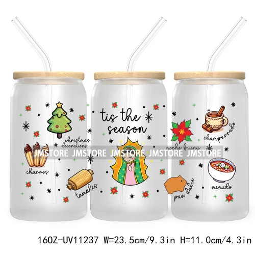 Mexican Gingerbread Christmas Pan Dulce UV DTF Cup Wrap For Libbey Glass Can Transfer Stickers Waterproof Labels Tis The Season