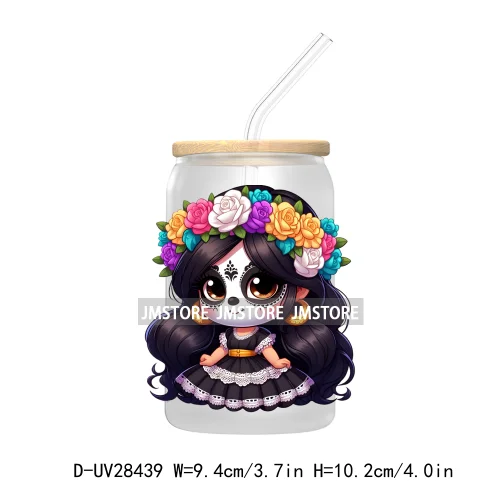 Cute Latina Cartoon Princess Baby Girl UV DTF Transfer Stickers Decals For Libbey Cold Cups Mug Tumbler Labels Sugar Skull Woman