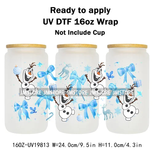 Christmas Mouse Cartoon Charater Girly UV DTF Cup Wrap Ready To Apply Transfer Stickers Durable For 16OZ Libbey Glass Can Bottle