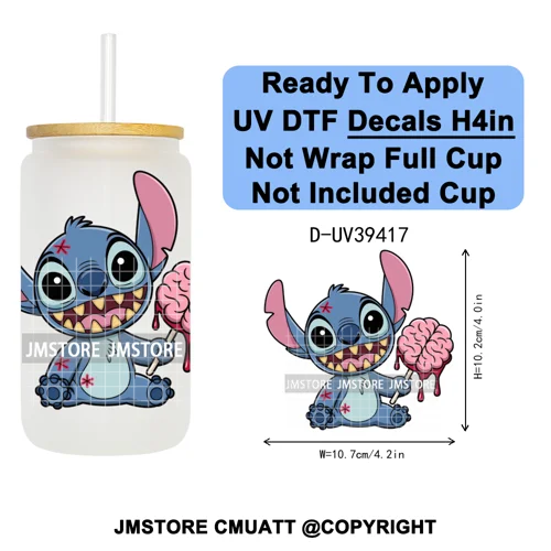 Witch Cartoon Horror Halloween Mummy UV DTF Transfer Stickers Decals Ready To Apply Waterproof For 16OZ Libbey Glass Can Tumbler