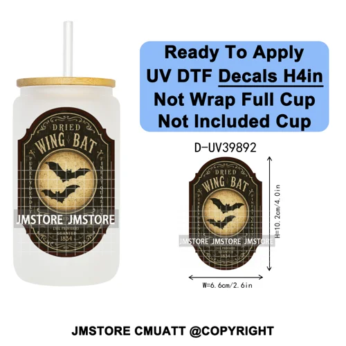 Spooky Halloween Witch Brew Bottle Label Set UV DTF Transfer Stickers Decals Ready To Apply Waterproof For 16OZ Libbey Glass Can