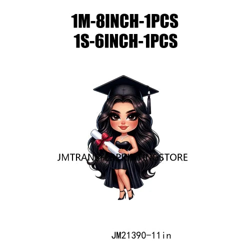 Cool Pretty Chibi Latina College Graduation Girls Educated Diploma Iron On DTF Transfer Stickers Ready To Press For T-shirts