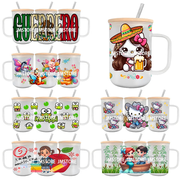 Cow Cartoon Cat UV DTF Sticker For 15OZ Mug Libbey Glass Cup Can Wrap Transfer Sticker Custom Labels DIY Logo Movie Characters