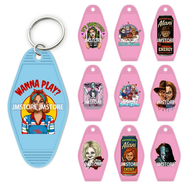 Halloween Horror Killer Energy Drink UV DTF Motel Keychain Decal Ready To Ship Durable Transfer Stickers Logo For Hotel Keychain