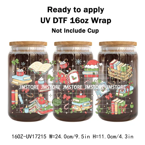 Cute Christmas Ghost Coquette Strawberry Cake UV DTF Stickers Ready To Transfer Cup Wrap Waterproof Logo For Libbey Can Glass