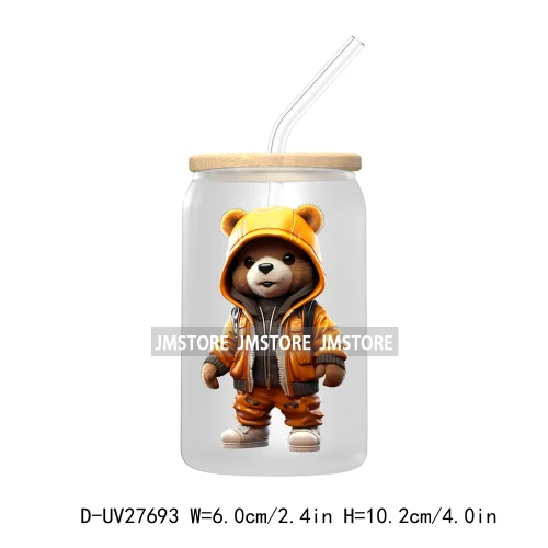 Colorful Urban Streetwear Bear UV DTF Transfer Stickers Decals For Libbey Cold Cups Mugs Tumbler Waterproof Logo Hip Hop Animals