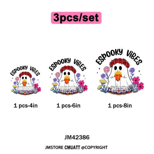 Ghost Coquette Spanish Halloween Pan Dulce Conchas And Cucuy Iron on DTF Washable Transfers Stickers Ready to Press for Textiles
