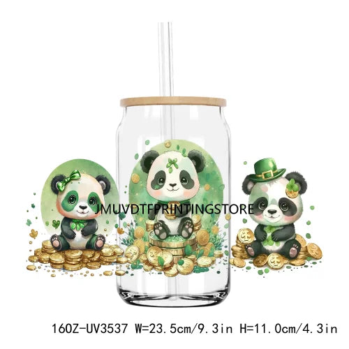 Green St. Patrick's Day UV DTF Sticker For 16OZ Libbey Glass Cup Can Lucky Shamrock Wrap Transfer Sticker Custom Labels DIY Logo