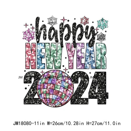 Hello 2024 Plastisol Decals In My 2024 12 New Chapters 365 New Chances Era Faux Glitter DTF Heat Transfer Sticker For Hoodies