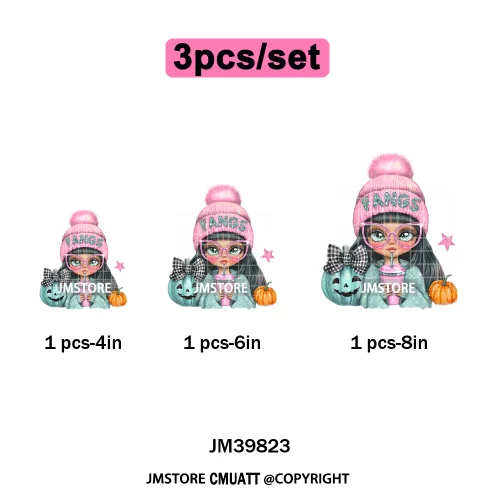 Pink Sweater Hat Coffee Girls Ghost Animal Pumpkin Halloween Iron on DTF Washable Transfers Stickers Ready to Press for Textile