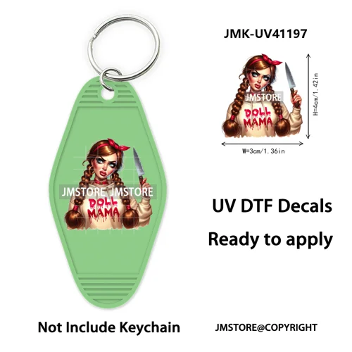 Scary Movie Character Bad Mama Boo Mom UV DTF Motel Keychain Wraps Ready To Apply Waterproof High Quality Hotel Keychain Decals