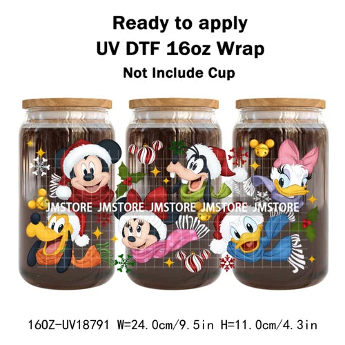 Cartoon Christmas Gingerbread Cookie 16OZ UV DTF Cup Wraps Ready To Apply Waterproof Transfer Stickers For Libbey Glass Can Mugs
