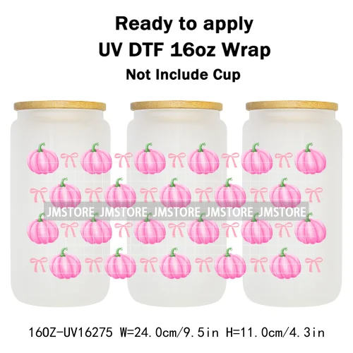 Fall Pumpkin Bow Autumn Girly UV DTF Stickers Ready To Transfer Cup Wrap Custom Labels DIY Craft For Libbey Can Glass Tumblers