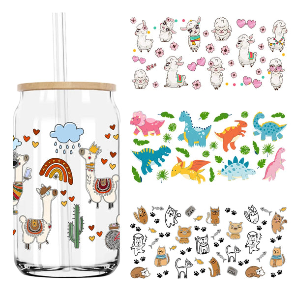 Lovely Sheep Farm Animals 16OZ UV DTF Cup Wrap Transfers Stickers Custom Labels DIY Waterproof Logo For Libbey Glass Can