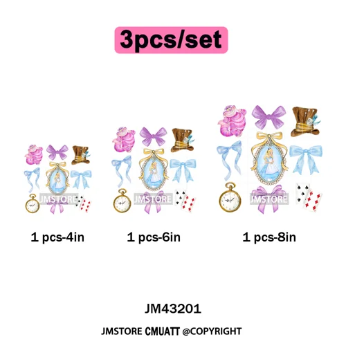 Colorful Girly Coquette Cartoon Princess Family Trip Iron on Washable DTF Heat Transfers Stickers Ready to Press for Clothing