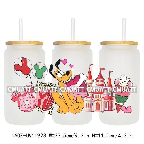 Cartoon Pink Sweet Happy Valentine‘s Day Kids Love Characters UV DTF Stickers Cup Wraps Logos For 16OZ Libbey Glass Can