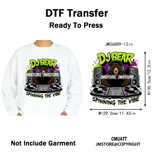 12in Colorful Graffiti Urban Stree Vibes Fearless Gangster Bear Washable Iron on DTF Transfer Sticker Ready to Press for Clothes