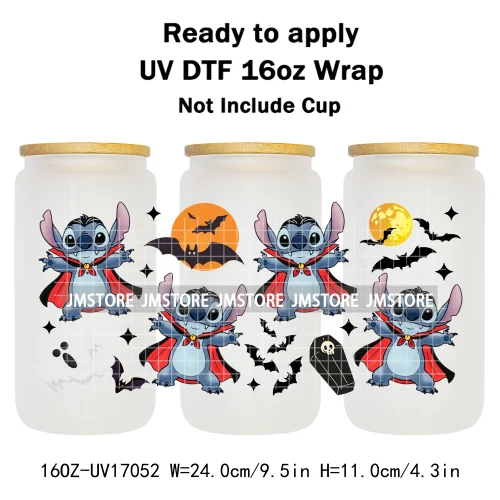 Spooky Halloween Boo Bats Pumpkin Horror Cartoon 16OZ UV DTF Cup Wraps Ready To Apply Transfer Stickers For Libbey Glass Can Mug