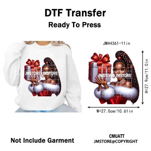 Funny Xmas Afro Glam Girly Gifts Holly Christmas Light Iron on Washable DTF Heat Transfers Stickers Ready to Press for Clothes