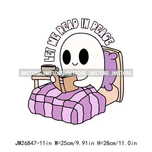 Hot Cute Spooky Ghouls Boo Read Club Bookish Halloween DTF Printing Iron On Transfer Stickers Ready To Press For Hoodies Bags