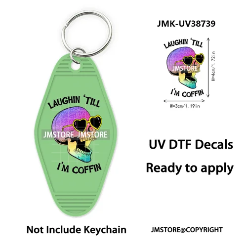 Funny Halloween Skull Skeleton Ghosts UV DTF Motel Keychain Wraps Ready To Apply Waterproof High Quality Hotel Keychain Decals