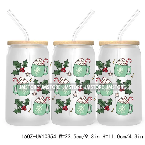 Retro Christmas Santa Claus 16OZ UV Cup Wrap DTF Transfer Stickers For Libbey Glass Can Cups Tumbler Cookie Gingerbread Dog Mom