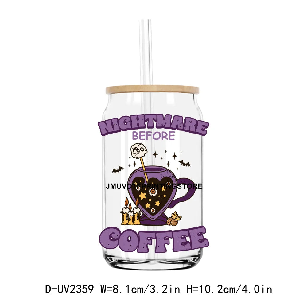 Retro Nightmare Before Coffee UV DTF Transfers Stickers Decals For Libbey Cold Cups Mugs Tumbler Waterproof DIY Craft