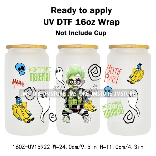 Halloween Girls Horror Movie Friends 16OZ UV DTF Cup Wrap Ready To Apply Waterproof Transfer Stickers For Libbey Glass Can Mugs