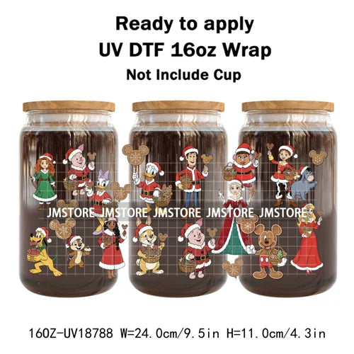 Cartoon Christmas Gingerbread Cookie 16OZ UV DTF Cup Wraps Ready To Apply Waterproof Transfer Stickers For Libbey Glass Can Mugs
