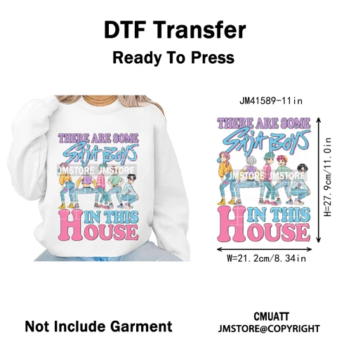 Cartoon Kpop Spooky Boys Girls In This House Era Halloween Iron on DTF Washable Transfers Stickers Ready to Press for Clothes