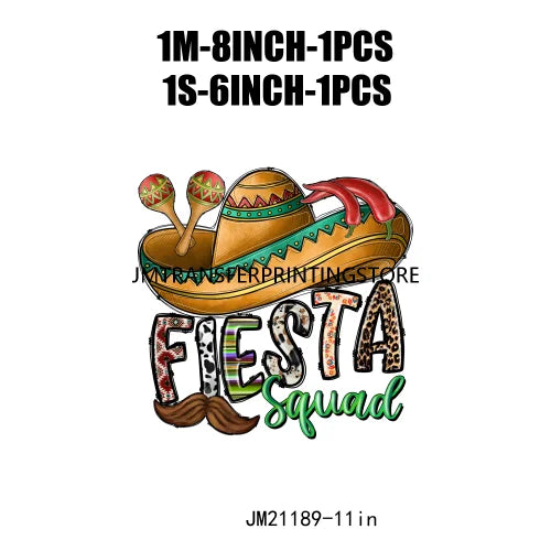 New Let's Fiesta Mexican Happy Cinco De Mayo Iron On DTF Stickers Sombrero Hat Cactus Fiesta Squad Transfer Printing For Hoodies