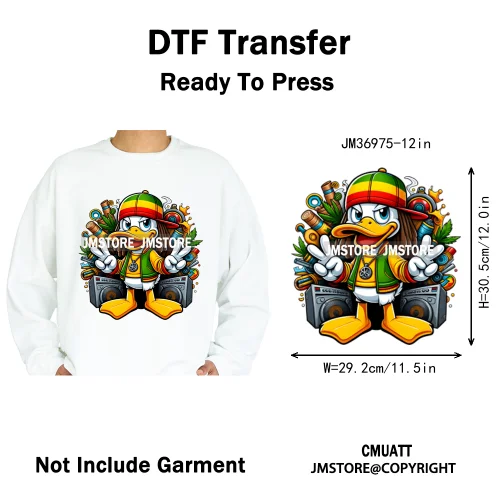12in Cool Urban Trap Style King Animal Rich Ducks With Gold Chain Iron on DTF Heat Transfer Sticker Ready to Press for Clothing