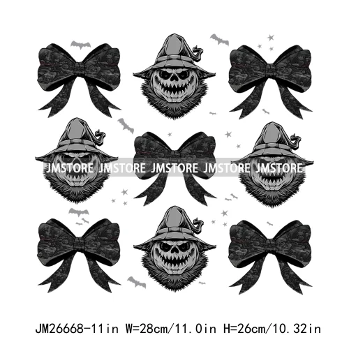 New Halloween Skeleton Ghost Coquette Bow Witch Hats Pumpkin Designs DTF Iron On Transfers Stickers Ready To Press For Hoodies