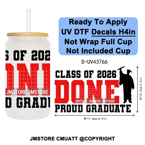 My Last First Day Senior 2026 UV DTF Cup Decals Ready To Apply Transfer Stickers Durable Custom Labels For Libbey Glass Can Mug